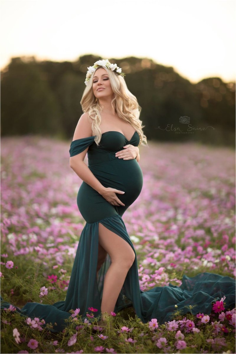 Hunter Green Signature Jersey {Monroe} Maternity Gown with tossable train - Chicaboo