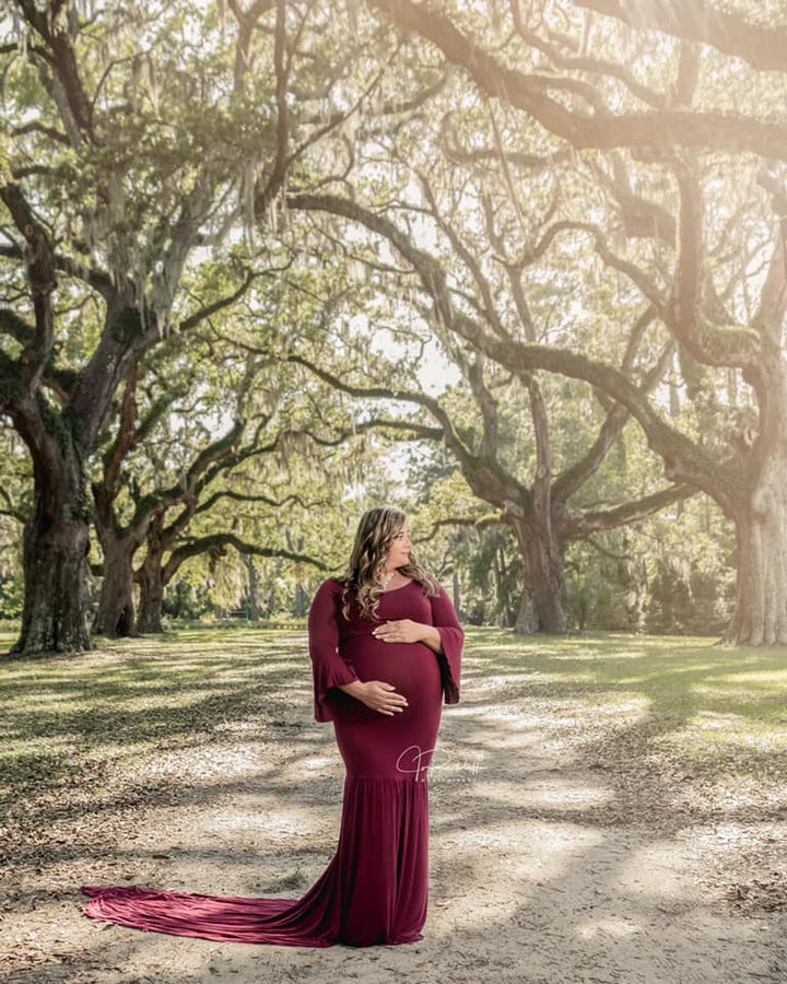 Merlot Signature Jersey {Juliet} Bell Sleeve Maternity Gown - Chicaboo