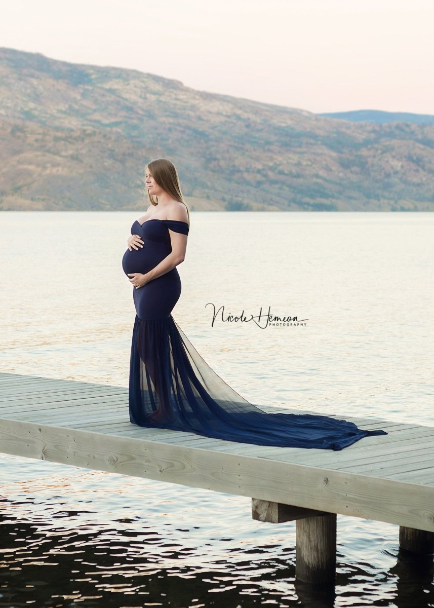 Navy Lux Jersey {Monroe} Maternity Gown with tossable train - Chicaboo