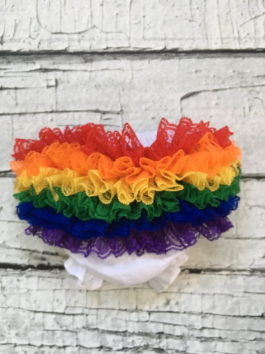 Rainbow and White Lace Bloomer- Ruffle Butt (choose color PASTEL or BRIGHT) - Chicaboo