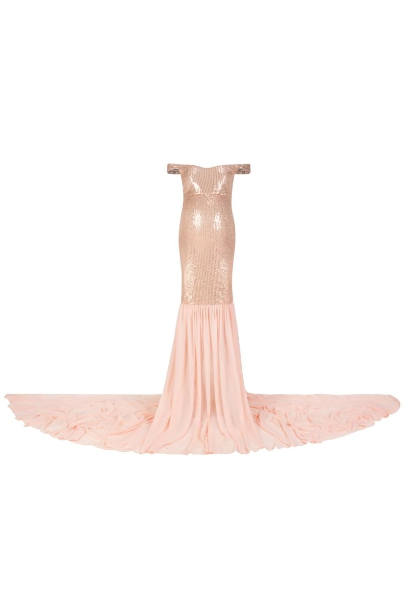 Rosegold Sequin Stretch {Marilyn} Maternity Gown with tossable train - Chicaboo