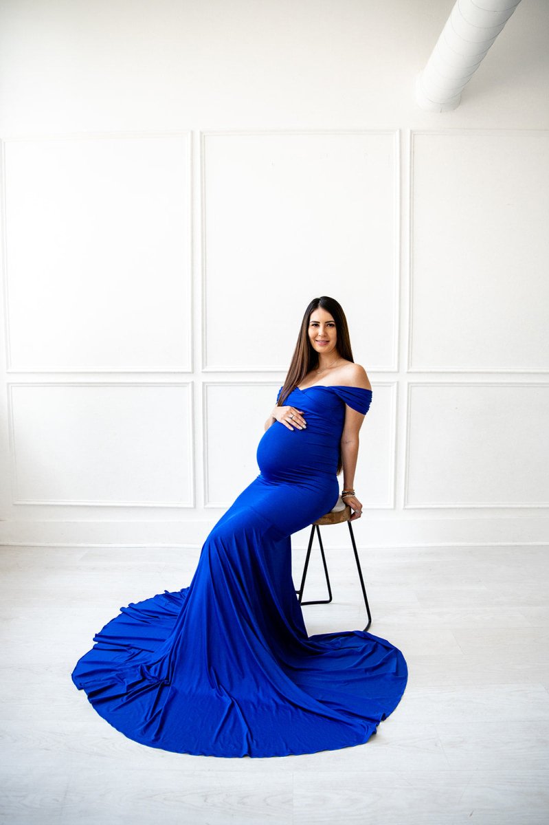 Athena Maternity Photoshoot Dress |Royal Blue Jersey Gown, Convertible Chicaboo Athena Maternity Photoshoot Dress |Royal Blue Jersey Gown, Convertible Chicaboo