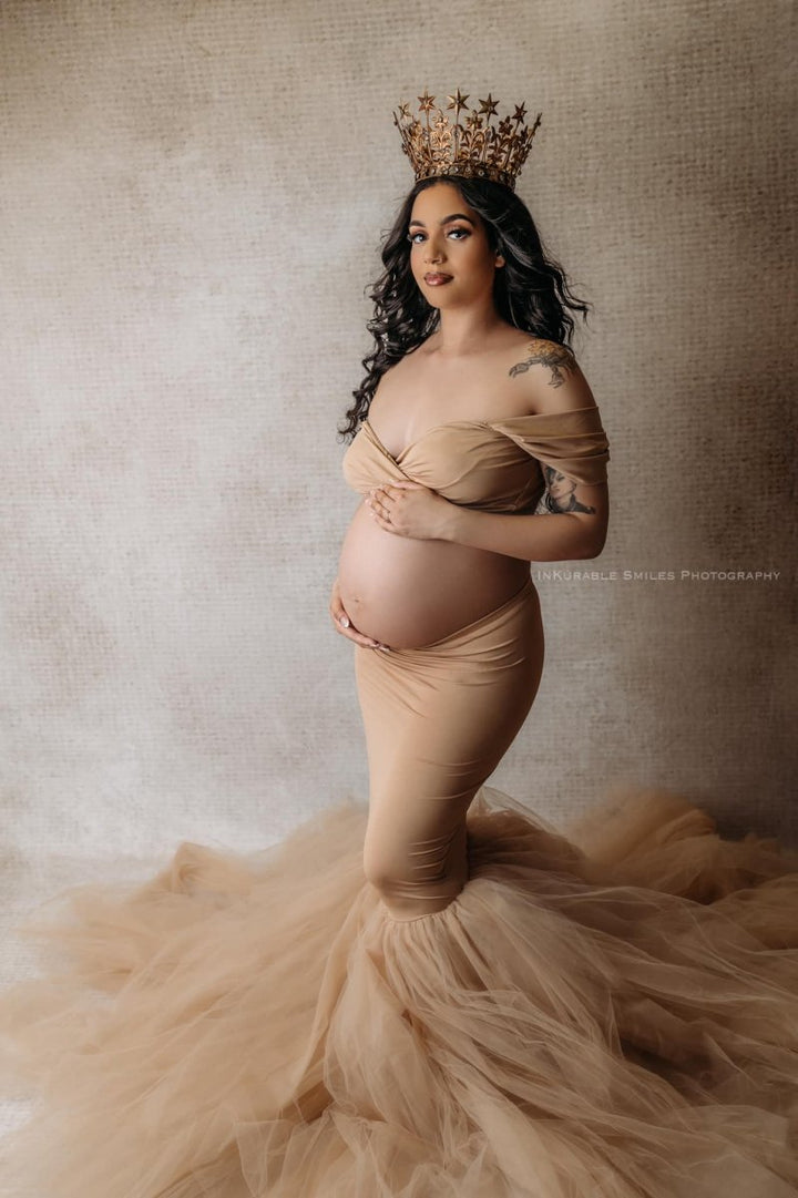 Sand Ariel Maternity Photoshoot Dress Onesize - Chicaboo