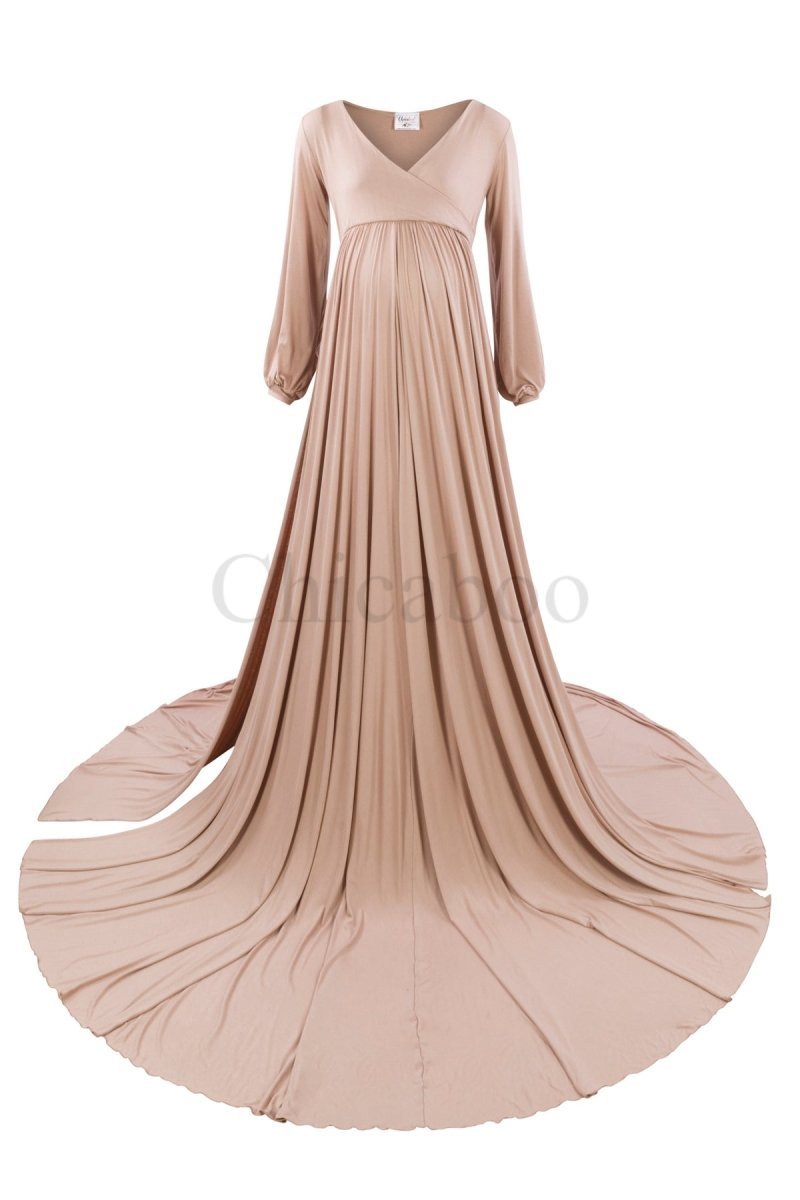 Sand Charlotte Maternity Gown with Slit One-Size - Chicaboo