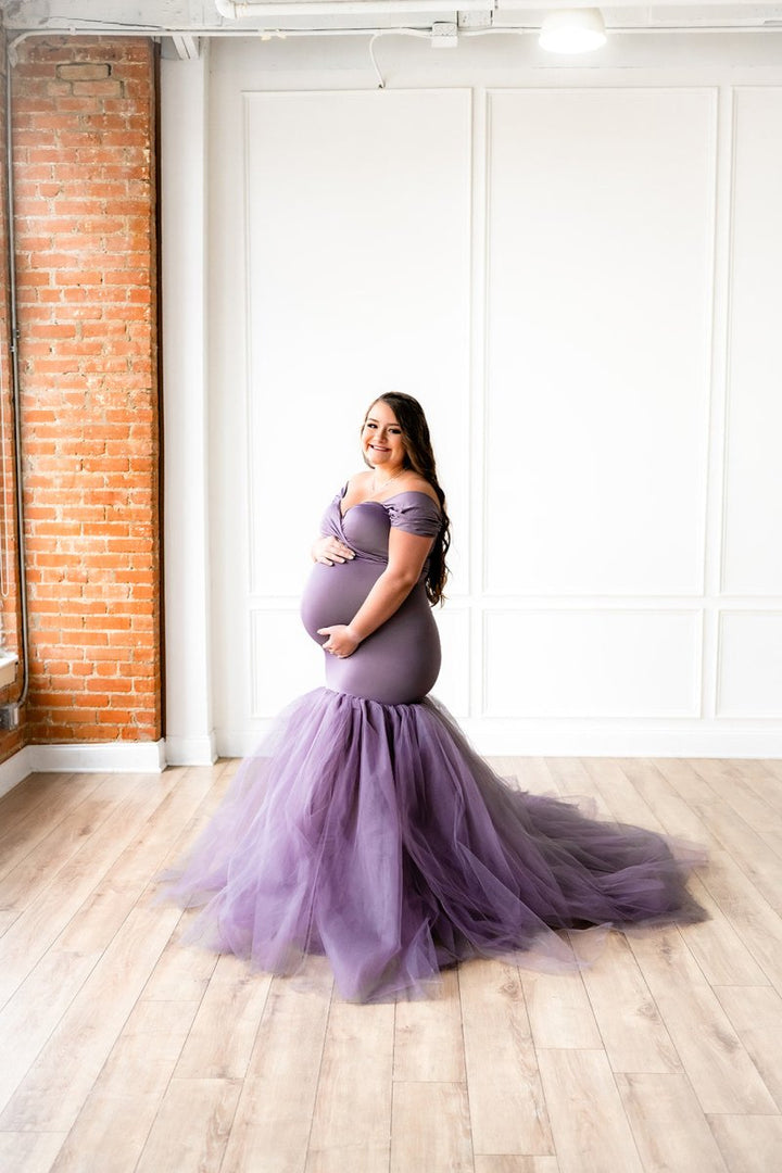 Smokey Amethyst Ariel Maternity Photoshoot Dress Onesize - Chicaboo