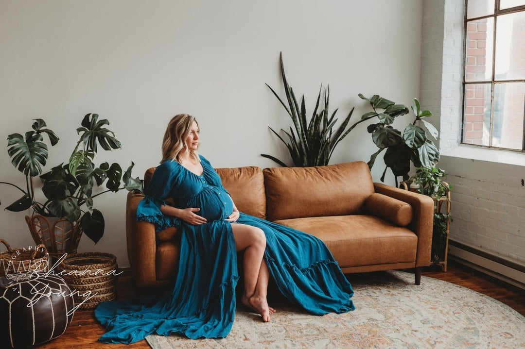 Soft Linen Aspen Gown in Peacock Teal - Chicaboo
