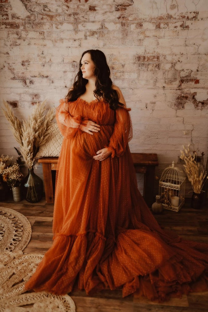 Victoria Maternity Photoshoot Gown | Choose Color, Dot Tulle, Corset Back, One Size Onesize 4-16 / Red Victoria Maternity Photoshoot Gown | Choose Color, Dot Tulle, Corset Back, One Size Onesize 4-16 / Red