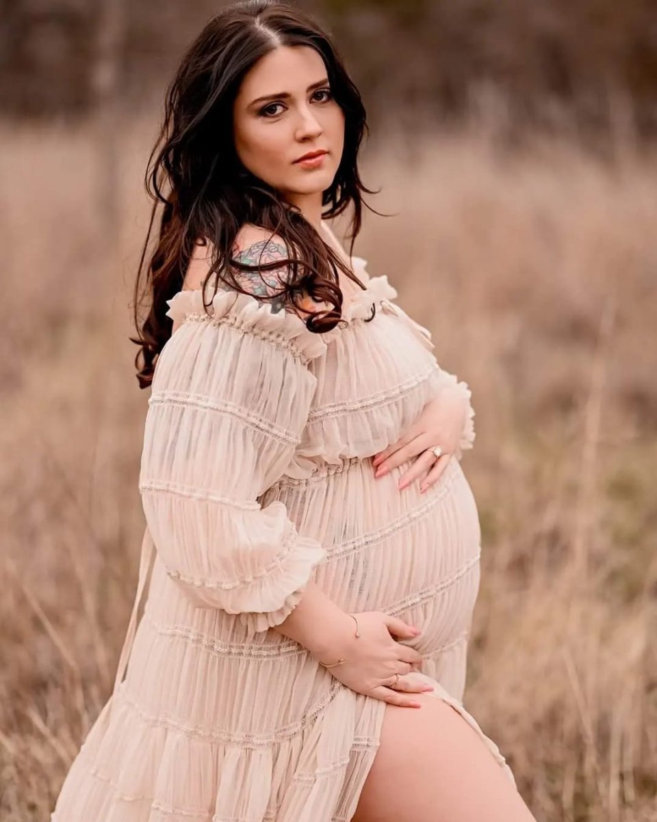 Paloma Sheer Maternity Photoshoot Dress | Choose Color Chiffon Gown w/ Split Belly, Convertible Neckline, One Size Onesize 4-14 / Mauve Pink Paloma Sheer Maternity Photoshoot Dress | Choose Color Chiffon Gown w/ Split Belly, Convertible Neckline, One Size Onesize 4-14 / Mauve Pink
